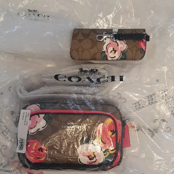 NWT Coach🌹Orig ($453)ROSE COURT CROSSBODY➕EYEGLASS CASE Pink and Red Blooms - Picture 15 of 15